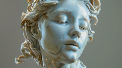 A marble bust of a woman with her eyes closed.