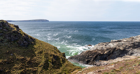 Padstow Cornwall, UK. Landscape on a sunny April day. Beautiful view of the mountains and ocean.