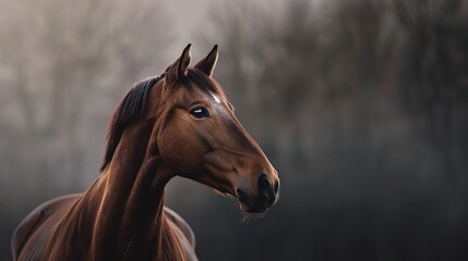 Obraz premium Close-up of a majestic bay horse with a glossy coat.