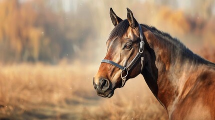 Obraz premium Portrait of a bay horse with a striking presence.