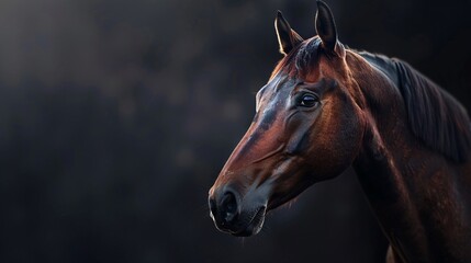 Obraz premium Bay horse displaying its unique markings and features.