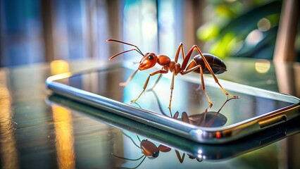 Naklejka premium ant on a mobile phone