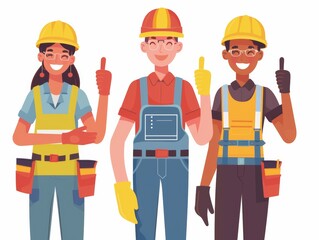 employees giving thumbs up in front of completed project at office meeting