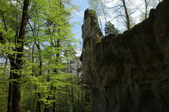 Lesko Stone - rock formation near the city of Lesko in the Bieszczady Mountains in Poland