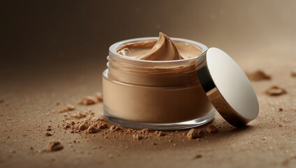 Make-up foundation bb-cream smudge cream powder creamy background, luxury graceful beige texture background, for make up, cosmetics product display backgrounds, with copy space.