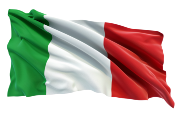 Waving Italian flag with vibrant green, white, and red stripes. The flag is depicted against a white background, showcasing its national colors.