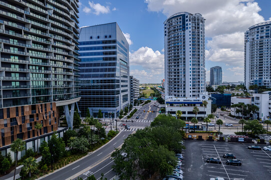 Beautiful aerial view of the Tampa bay City, it's Skyscrapers and Ybor city