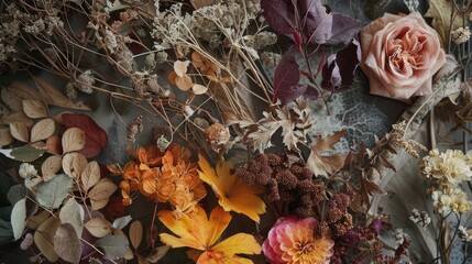 Fall blooms and botanicals Harvested dry foliage
