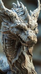 Fototapeta premium Sculpt a lifelike statue of a mythological beast from Norse mythology, such as a dragon or a giant wolf