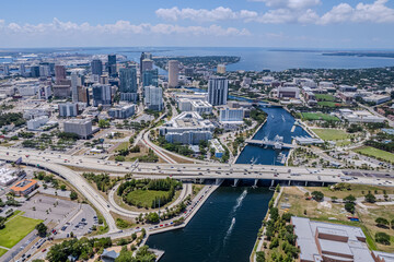 Beautiful aerial view of the Tampa bay City, it's Skyscrapers and Ybor city