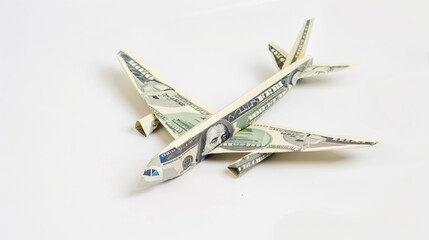Airplane Made of Dollar Bills on White Background