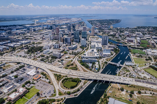 Beautiful aerial view of the Tampa bay City, it's Skyscrapers and Ybor city