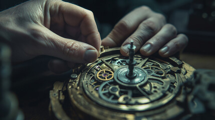 Close-up of a person decoding a message with a cipher wheel, focused and intense, left third copy space
