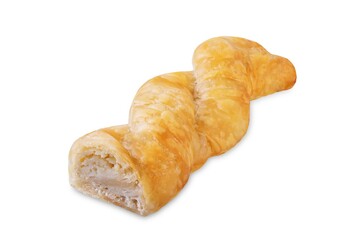 Braid filo dough Greek pie with filling on a white isolated background