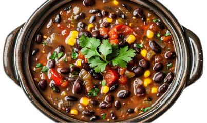 Hearty Black Bean and Vegetable Stew with Corn and Cilantro Garnish HighResolution Culinary Stock Photo for Recipe Blogs and Cookbooks