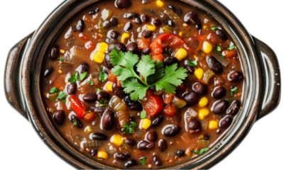 Hearty Black Bean and Vegetable Stew with Corn and Cilantro Garnish HighResolution Culinary Stock Photo for Recipe Blogs and Cookbooks