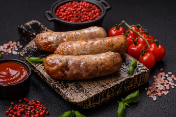 Baked chicken or pork sausages, salt, spices and herbs