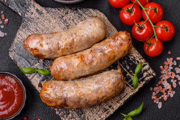 Baked chicken or pork sausages, salt, spices and herbs