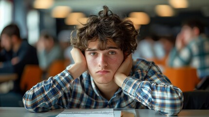 emotion disappointment A student looking disappointed after seeing their test results, with a crestfallen expression