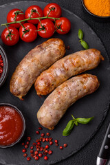 Baked chicken or pork sausages, salt, spices and herbs