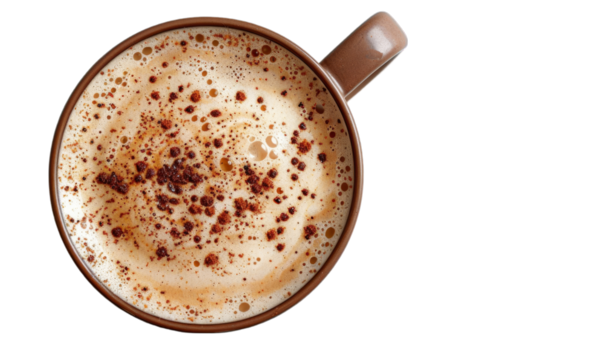 Aerial View of Frothy Cappuccino Coffee with Cocoa Powder Dust