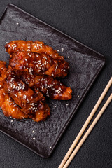 Delicious chicken fillet sliced and baked with teriyaki sauce