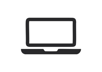 Black and white laptop icon isolated. Notebook screen template symbol. Computer display on white background.