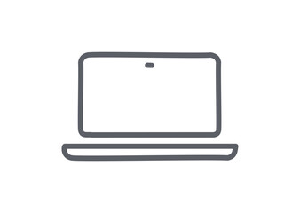 Black and white laptop icon isolated. Notebook screen template symbol. Computer display on white background.