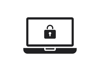 Black and white laptop icon isolated. Notebook screen template symbol. Computer display on white background.