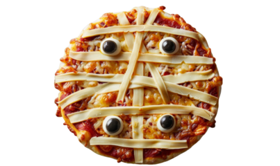 Halloween Mummy Pizza for Fun Holiday Parties Design for Print, Card, Poster