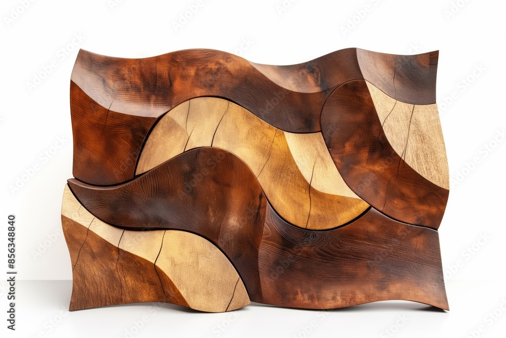 Poster artistic wooden signboard featuring a dynamic abstract pattern, presented isolated against a clean w