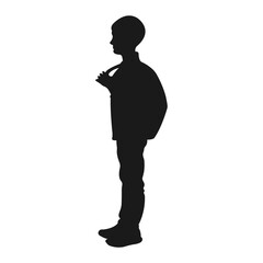 Schoolboy silhouette. Silhouette of schoolboy with school bag. Vector illustration.
