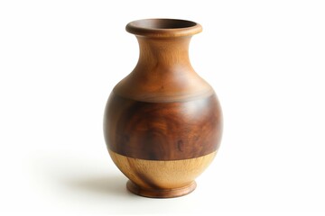 Beautifully crafted wooden vase featuring a smooth, curved shape and two-toned design, isolated on a pure white background