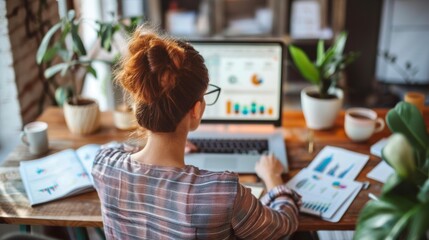 Successful Entrepreneur Analyzing Financial Charts in a Stylish Home Office Setting