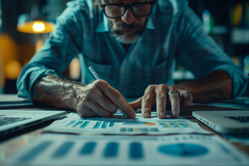 Businessperson Analyzing Data Charts and Graphs During Workday