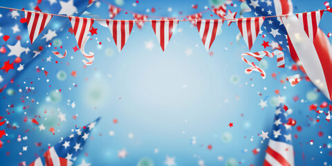 Image of Festive american flag banner with confetti for happy labor day printed on Printed Glass Splashbacks