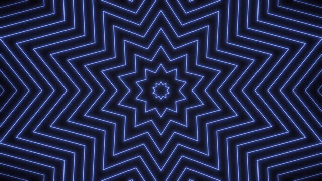 Glowing blue zigzag lines radiating from the center, geometric pattern on a black background in loop