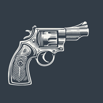 Snub Nose Revolver. Vintage woodcut engraving style vector illustration.ai