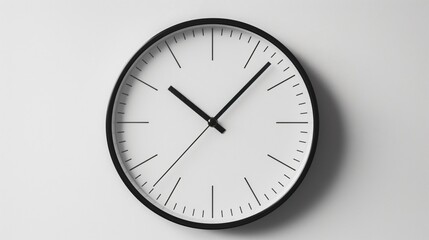 A minimalistic clock with no numbers, just simple black hands on a white face