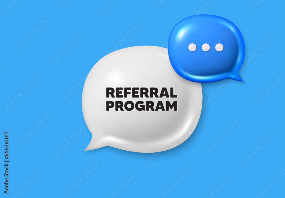 Poster referral program tag. text box speech bubble 3d icons. refer a friend sign. advertising reference sy