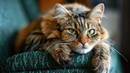 Adorable feline lounging on seat