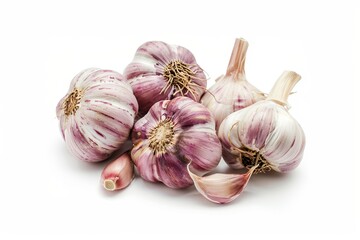 pile of garlic on a white background