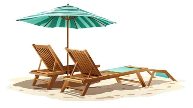 Deckchair with parasol on isolated transparent background - Powered by Adobe