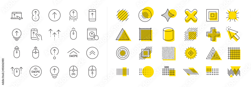 Poster scrolling mouse, landing page swipe signs. design shape elements. swipe up line icons. scroll up mob