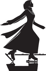 Silhouette of arab girl in hijab figure skating, vector black color silhouette