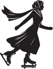 Fototapeta premium Silhouette of arab girl in hijab figure skating, vector black color silhouette
