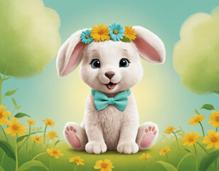 A Springtime Majesty: Rabbit Crowned with Wildflower