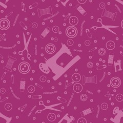 Cartoon silhouette hobbies seamless sewing machine pattern for wrapping paper