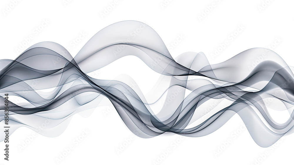 Poster wavy gray lines flowing on an isolated transparent background