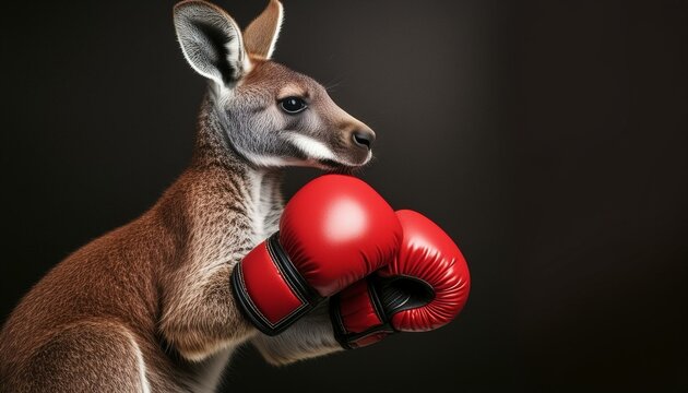 Kangourou avec des gants de boxe rouges